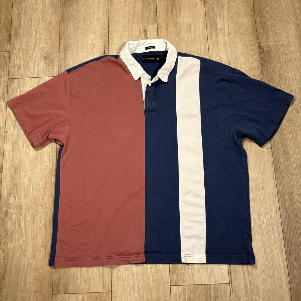 Abercrombie & Fitch‎ Polo Shirt Mens XL Burgundy Rugby Colorblock Oversize